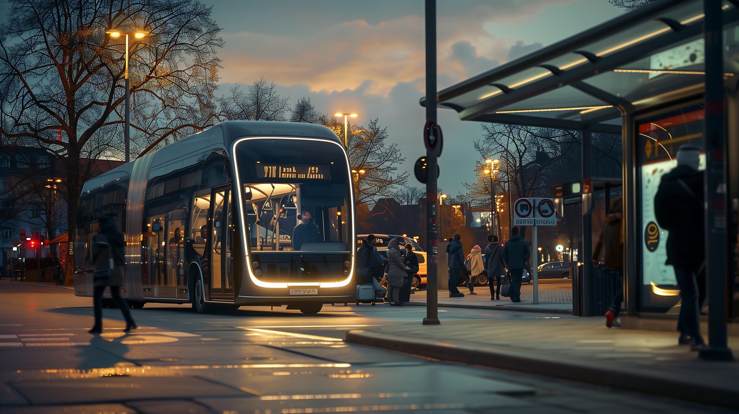 Bus électriques circulant dans une rue urbaine, symbole des nouvelles solutions de mobilité.